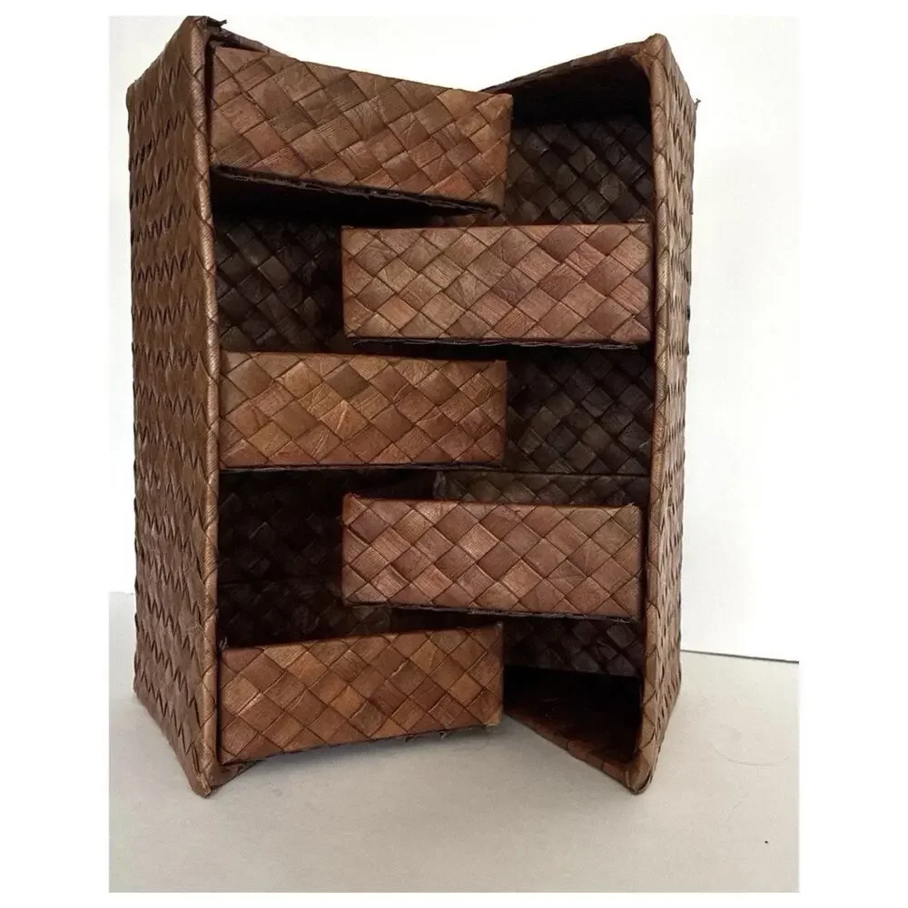 Vintage Handcrafted Woven Grass Foldable Storage, Jewelry, Coins Boho Vanity Box